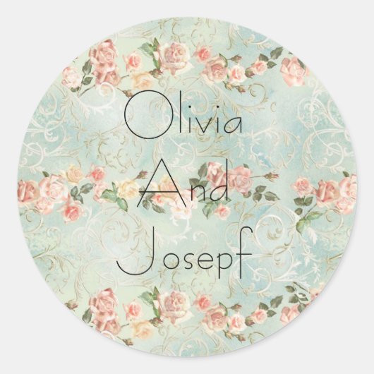 Sticker Rond Aquarelle invitation avec roses (Devant)