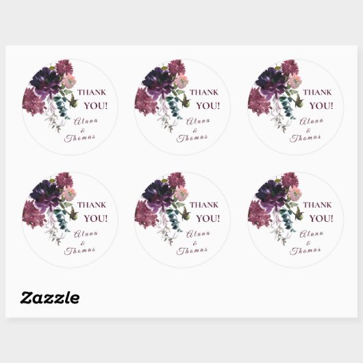 Sticker Rond Aquarelle Jardin Fleurs Boho Bourgogne Merci (Feuille)