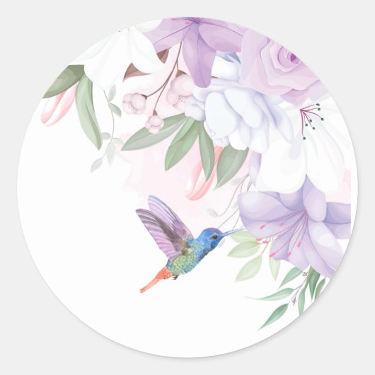 Sticker Rond Aquarelle Jardin Fleurs Hummingbird Bird Merci (Devant)