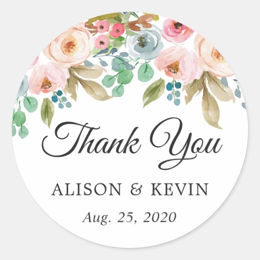 Sticker Rond Aquarelle Jardin Floral Mariage Favoriser Merci (Devant)