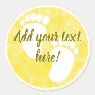 Sticker Rond Aquarelle jaune baby shower personnalisée