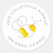 Sticker Rond Aquarelle jaune Bumble Bee Adresse de retour (Devant)