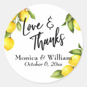 Sticker Rond Aquarelle jaune Citron Sprigs Aimer & Merci (Devant)