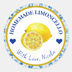 Sticker Rond Aquarelle jaune et bleu Limoncello fait maison