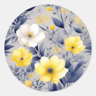 Sticker Rond Aquarelle jaune et gris Dreamy Floral