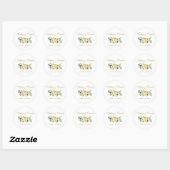 Sticker Rond Aquarelle Jaune Or Blanc Floral Mariage (Feuille)