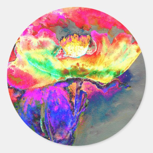 Sticker Rond aquarelle jaune rose Abstraite peinture florale (Devant)
