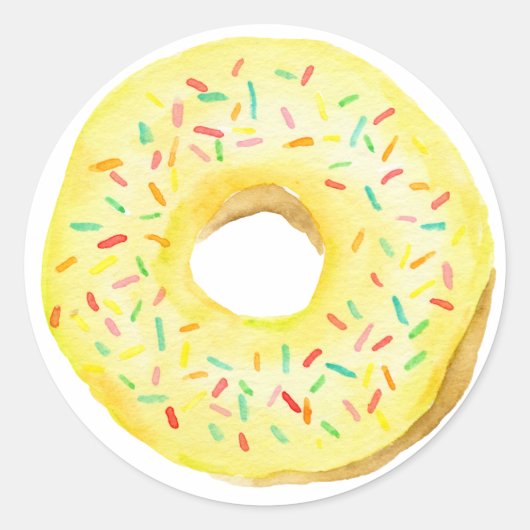 Sticker Rond Aquarelle Jaune Saupoudrer Donut Anniversaire (Devant)