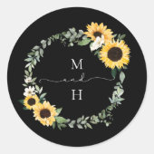Sticker Rond Aquarelle jaune Tournesol Pays Mariage de couronne (Devant)