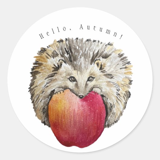 Sticker Rond Aquarelle joli hérisson et pomme (Devant)