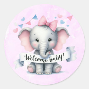 Sticker Rond Aquarelle Jolie éléphant Bienvenue bébé