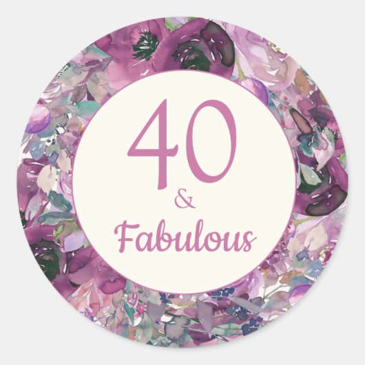 Sticker Rond Aquarelle jolie violet Floral 40 Fabuleux (Devant)
