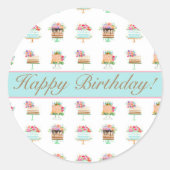 Sticker Rond Aquarelle Joyeux Anniversaire Floral Gâteaux d'Ann (Devant)