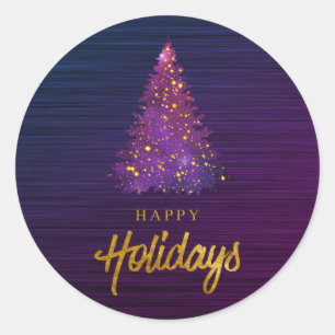 Sticker Rond Aquarelle Joyeux Noël Arbre