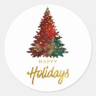 Sticker Rond Aquarelle Joyeux Noël Arbre