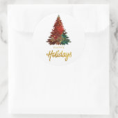 Sticker Rond Aquarelle Joyeux Noël Arbre (Sac)