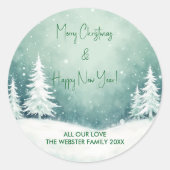 Sticker Rond Aquarelle Joyeux Noël et Bonne Année (Devant)