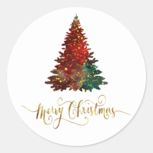 Sticker Rond Aquarelle Joyeux sapin de Noël Design