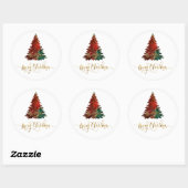 Sticker Rond Aquarelle Joyeux sapin de Noël Design (Feuille)