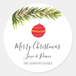 Sticker Rond Aquarelle Joyeux sapin de Noël Joyeux et lumineux