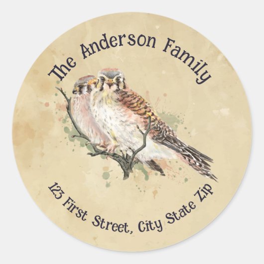 Sticker Rond Aquarelle Kestrel Bruant Faucon Faucon Faucon Oise (Devant)