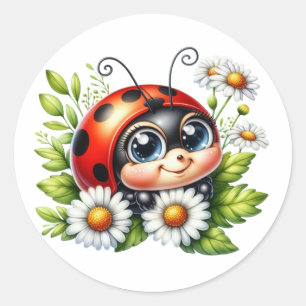 Sticker Rond Aquarelle Ladybug