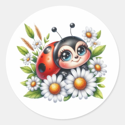 Sticker Rond Aquarelle Ladybug (Devant)