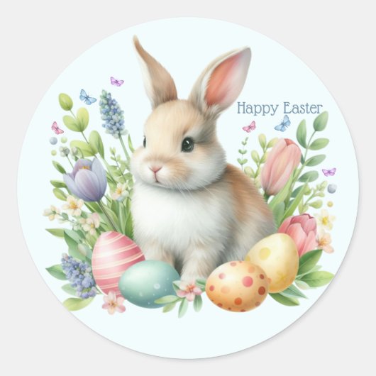 Sticker Rond Aquarelle Lapin de Pâques Personnalisé (Devant)