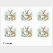 Sticker Rond Aquarelle Lapin de Pâques Personnalisé (Feuille)