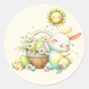 Sticker Rond Aquarelle Lapin de Pâques Personnalisé