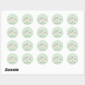 Sticker Rond Aquarelle Lapin & Fleurs Pâques (Feuille)