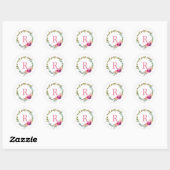 Sticker Rond Aquarelle Laurel et couronne de monogramme rose Fl (Feuille)