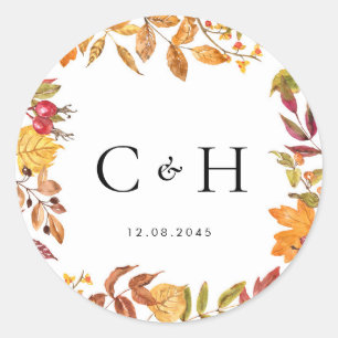 Sticker Rond Aquarelle L'automne laisse le Mariage de la couron