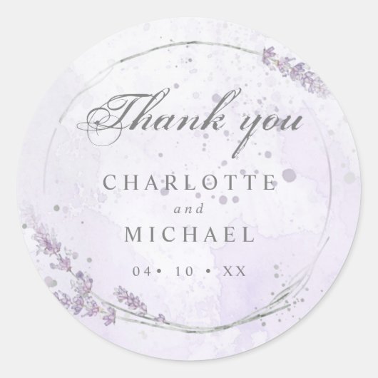 Sticker Rond Aquarelle lavande fleurs mariage merci (Devant)