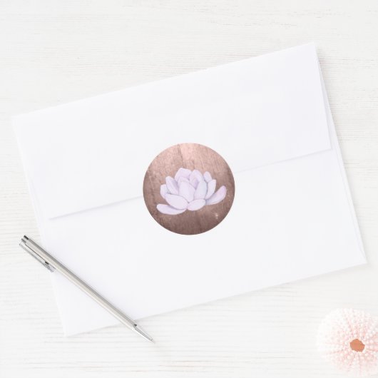 Sticker Rond Aquarelle Lavande Succulente, Peach Brown (Enveloppe)
