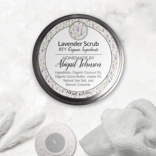 Sticker Rond Aquarelle Lavender Scrub/Étiquette de beurre corpo