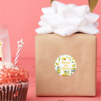 Sticker Rond Aquarelle Lemonade Jaune fête d'anniversaire