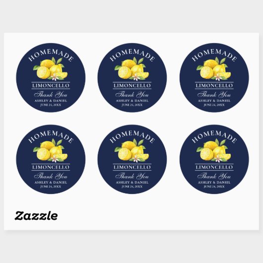 Sticker Rond Aquarelle Lemons Limoncello Merci bleu (Feuille)