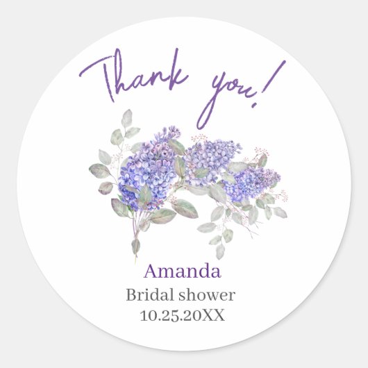 Sticker Rond Aquarelle Lilac Fleur Douche nuptiale merci C (Devant)
