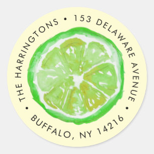 Sticker Rond Aquarelle Lime Vert Citrus Slice Adresse de retour