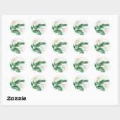 Sticker Rond Aquarelle Lit blanc avec Mariage de feuillage vert (Feuille)