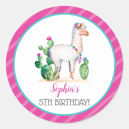 Sticker Rond Aquarelle Llama Anniversaire (Devant)