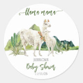 Sticker Rond Aquarelle Llama Mama Baby shower (Devant)