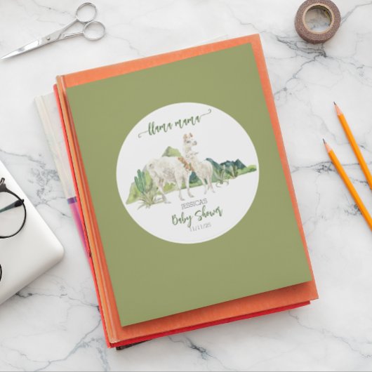 Sticker Rond Aquarelle Llama Mama Baby shower