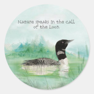 Sticker Rond Aquarelle Loon Nature parle Appel de Citation de L