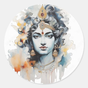 Sticker Rond Aquarelle Lord Krishna face
