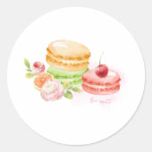 Sticker Rond Aquarelle Macarons avec cerise (Devant)
