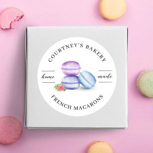 Sticker Rond Aquarelle Macarons Dessert Boulangerie maison