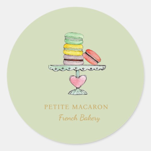 Sticker Rond Aquarelle Macarons menthe pâtisserie verte (Devant)
