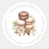 Sticker Rond Aquarelle Macarons Noël Adresse de retour (Devant)